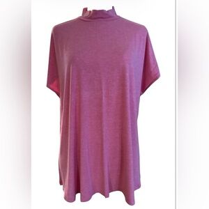H by Halston Pink/Red Short Sleeve Pullover Mock Neck 1X (Extra Large) SKU 5